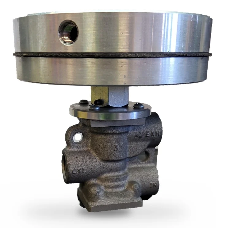 ULPP-501 air-piloted valve: cast relay valve body with adapter plate, hex coupling and machined aluminum diaphragm actuator